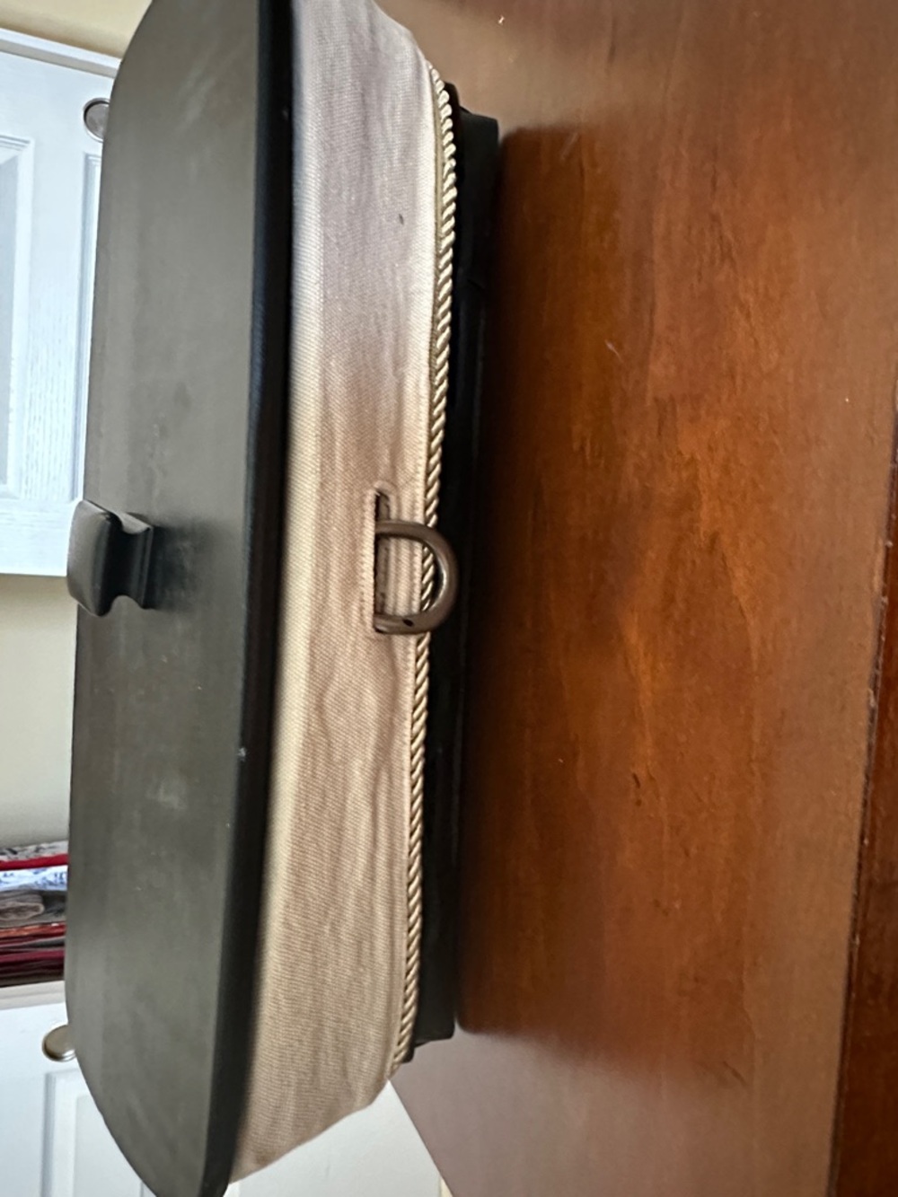 Longaberger basket; linen liner,  wooden top. Perfect for desktop or table use.